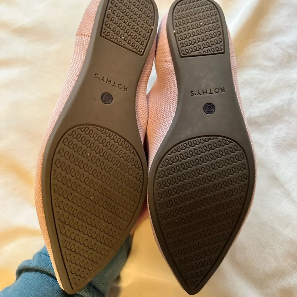 Rothy's Pink Pointed-Toe Flat with Blue Trim